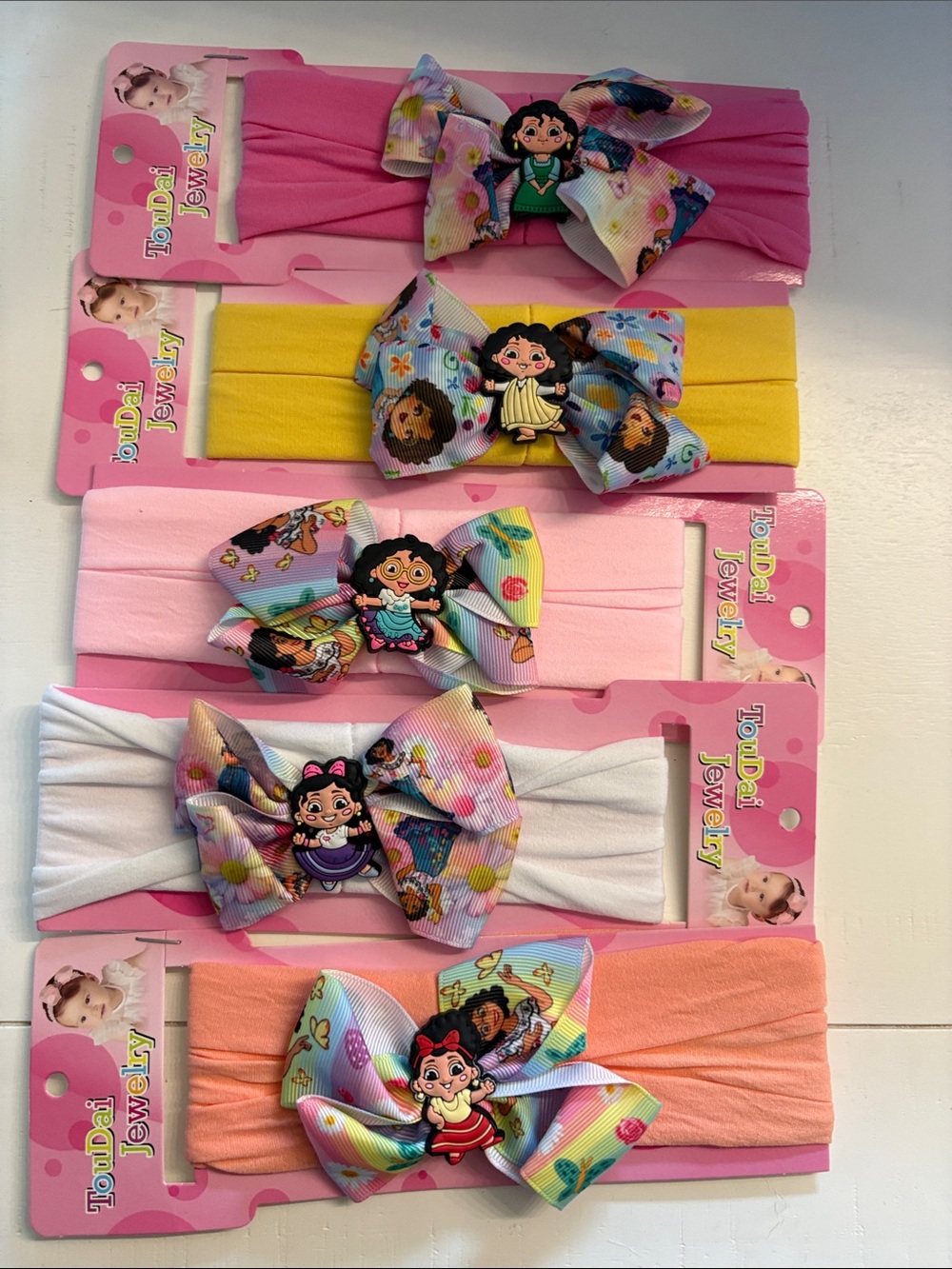 Stretchy Kids Bow Headband Set in Pink, Yellow, White, Peach